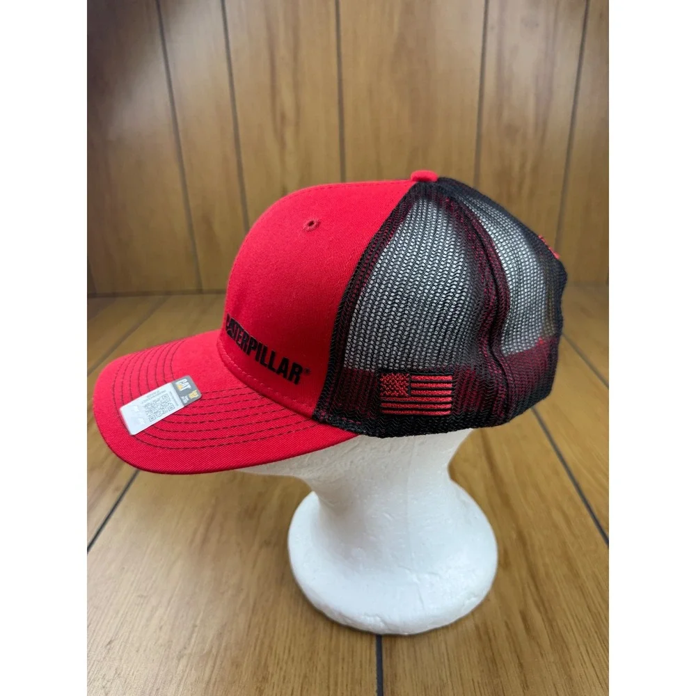 Caterpillar CAT Ring Power Trucker Hat Red Black Mesh Snapback Cap BDA81525